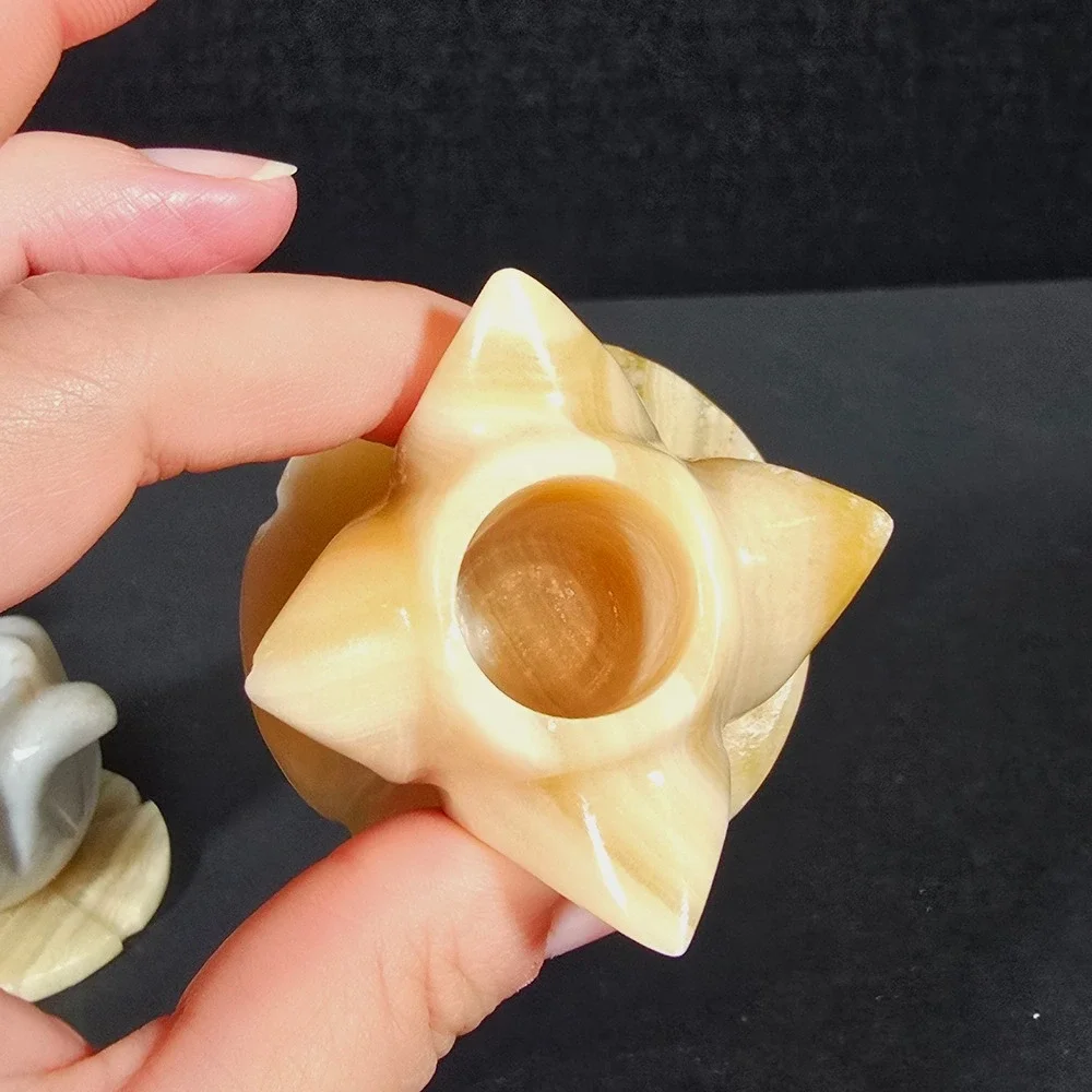 Set of 3 Vintage Carved Marble Onyx Stone‎ Candle Stick Holder Tulip Design
